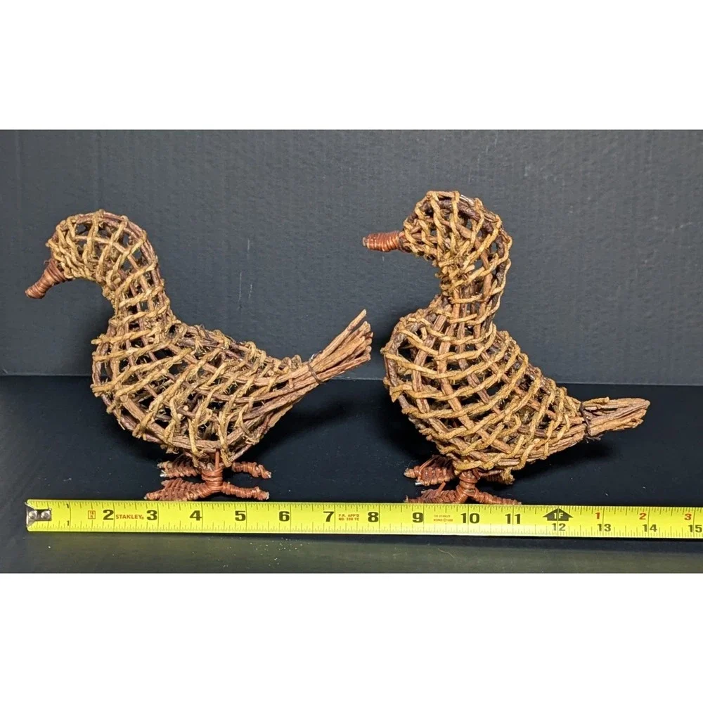 Hand Woven Wicker/Rattan Freestanding Ducks Country/Spring Decor Set of Two